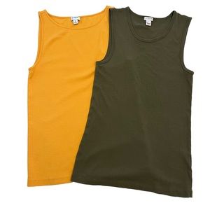 Bundle of 2 J. Crew size M sleeveless shell and tank mustard and olive green